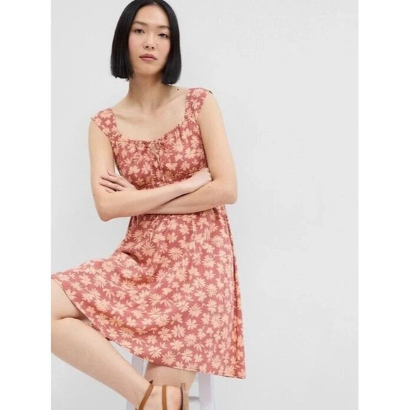 Gap Tie Neck Smocked Mini Sundress Lined Floral Print Boho Casual Size XXL - Picture 1 of 13